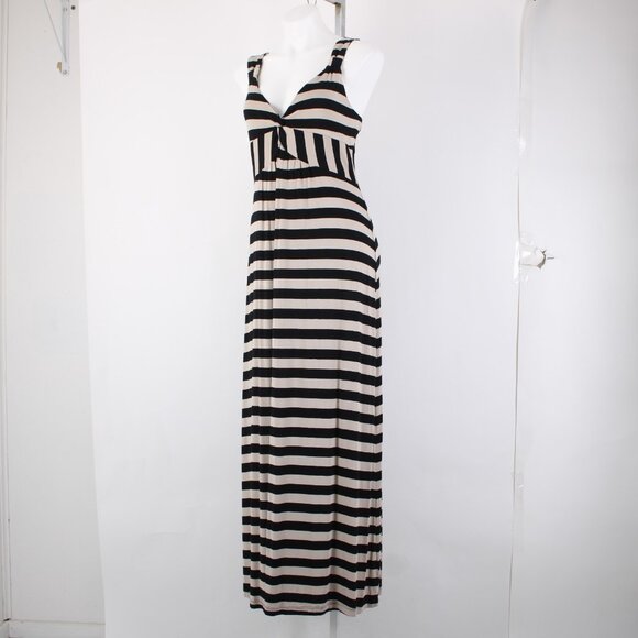 Carson Kressley Dress Sz L Black Tan Strip Sleeveless Viscose Spandex Dress - Picture 5 of 14
